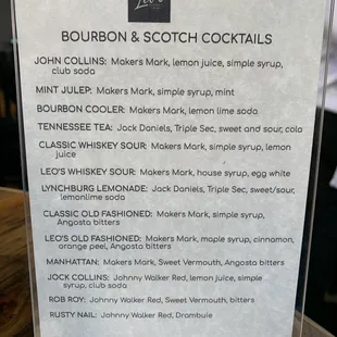 Cocktail menu