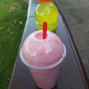 Strawberry smoothie and Gatorade