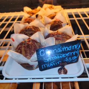 a display of pastries in a bakery