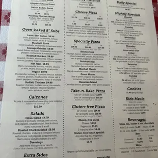 Pizza menu
