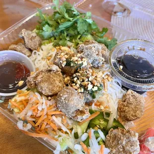 Vermicelli salad w/ vegan salt and pepper chicken
