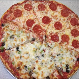Half pepperoni half supreme.