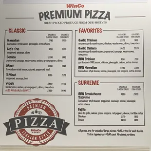 the menu for the restaurant