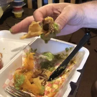 Tortilla so hard it had to be had into with a steel fork.