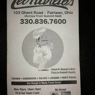 Cover of takeout menu