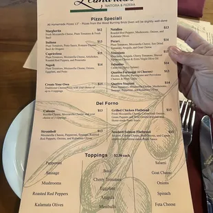 Pizza menu