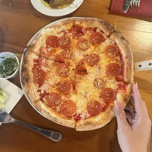 Lunch Margherita pizza with added pepperoni at no extra cost! The best pizza I've had! Perfectly delicious!!!