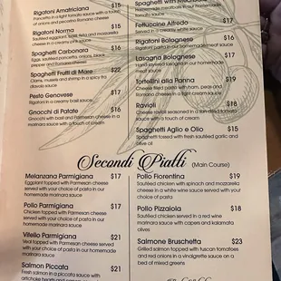 Dinner menu