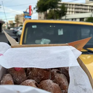 Perfect breakfast on the go (except for the powdered sugar flying everywhere!)