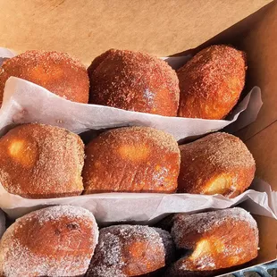 From the top: Li-hing, cinnamon sugar, sugar. Hot, fresh and always well worth waiting a few minutes