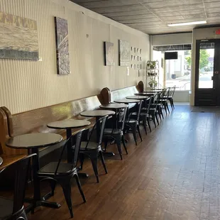 Beautiful hardwood floors and open seating