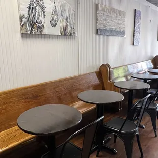 Old church pews add charm to the seating arrangements