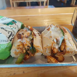 Chicken sub Korean style. Good but small. Comes with choice of chips for $9