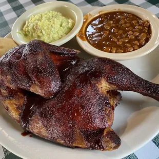 Half smoked chicken with beans and slaw