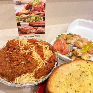 Comforting Angel Hair Spaghetti with meat sauce. Excellent home style sauce! Wonderful mother and son business @ #Leona'sCucina