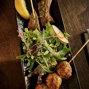 Robata - lamb chop and meatballs with teriyaki