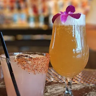 Watermelon marg and shitty beer with a flower