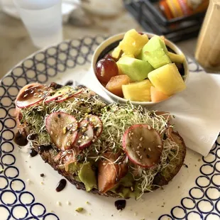 avocado toast with lox + side of fruit