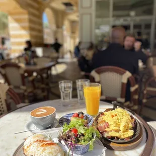 Avocado Toast Lox and Eggs w/ Salad &amp;  Meat Lovers Skillet &amp; Fruit Tart &amp;  Latte Especiale