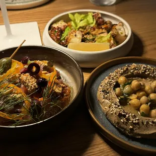 Tuna,  octopus and hummus appetizers.  All excellent.