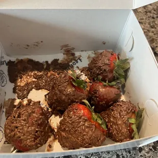 Melted inedible Chocolate strawberries.