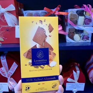 This milk chocolate bar with salted almonds ($7) is delicious!