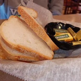 a basket of bread and butter