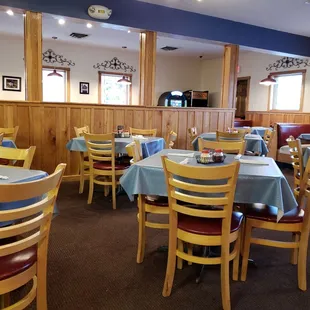 tables and chairs in a restaurant