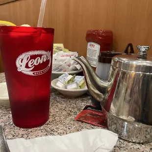 Tall water and hot tea!