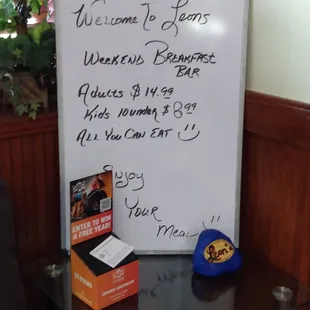 Breakfast bar/buffet prices for the weekend