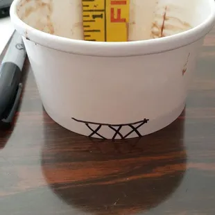 One and three quarter inch cup of ice cream