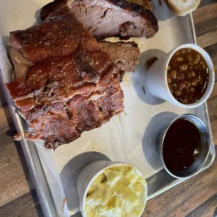 Brisket and ribs - potato salad and beans
