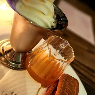 Frozen milk soft-cream with rum honeycomb and biscoff cookies