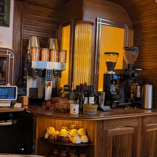 a coffee machine and a counter