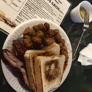 Special of the day. 2 meats I think it was $8 or $9 bucks. $1 upcharge for okra--totally worth it. Best baked beans EVER. February 2019.