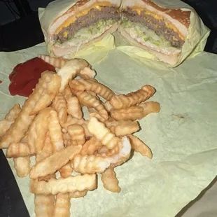 Double cheeseburger with fries