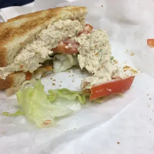 Half view chicken salad on toast