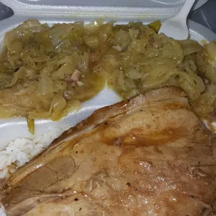 Thursday special: roast, rice and gravy, double cabbage. They also offer baked pork chops, meatballs and spaghetti, and gumbo (daily)