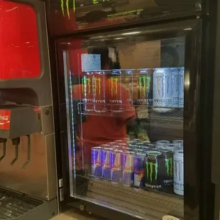 They have soft drinks, energy drinks, and coffee