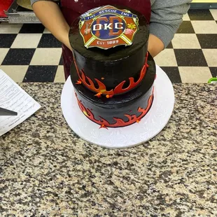 My baby brother's okc fire graduation cake!!! Perfect!!!