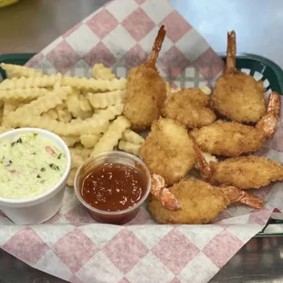 Shrimp basket with fries and Coleslaw
