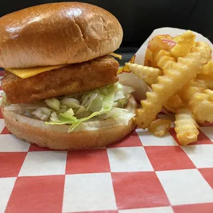 Fish sandwich with fries