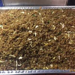 Party tray of chicken fried rice