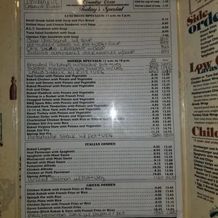 Menu - Typical Specials