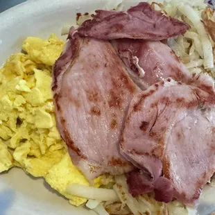 Ham and eggs w hash browns
