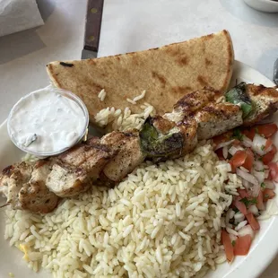 Chicken kabob had decent flavor but the middle pieces were undercooked and still a little raw in the middle...