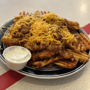 Chili cheese waffle fries