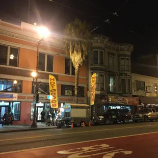 a city street at night