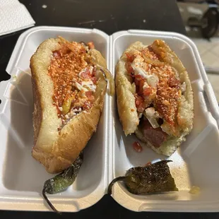 Sonoran dog with jalapeños on the side