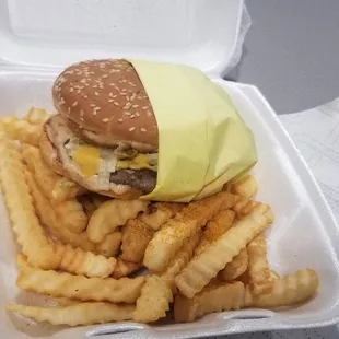 This place never fails.  Yummy cheese  burger and fries.